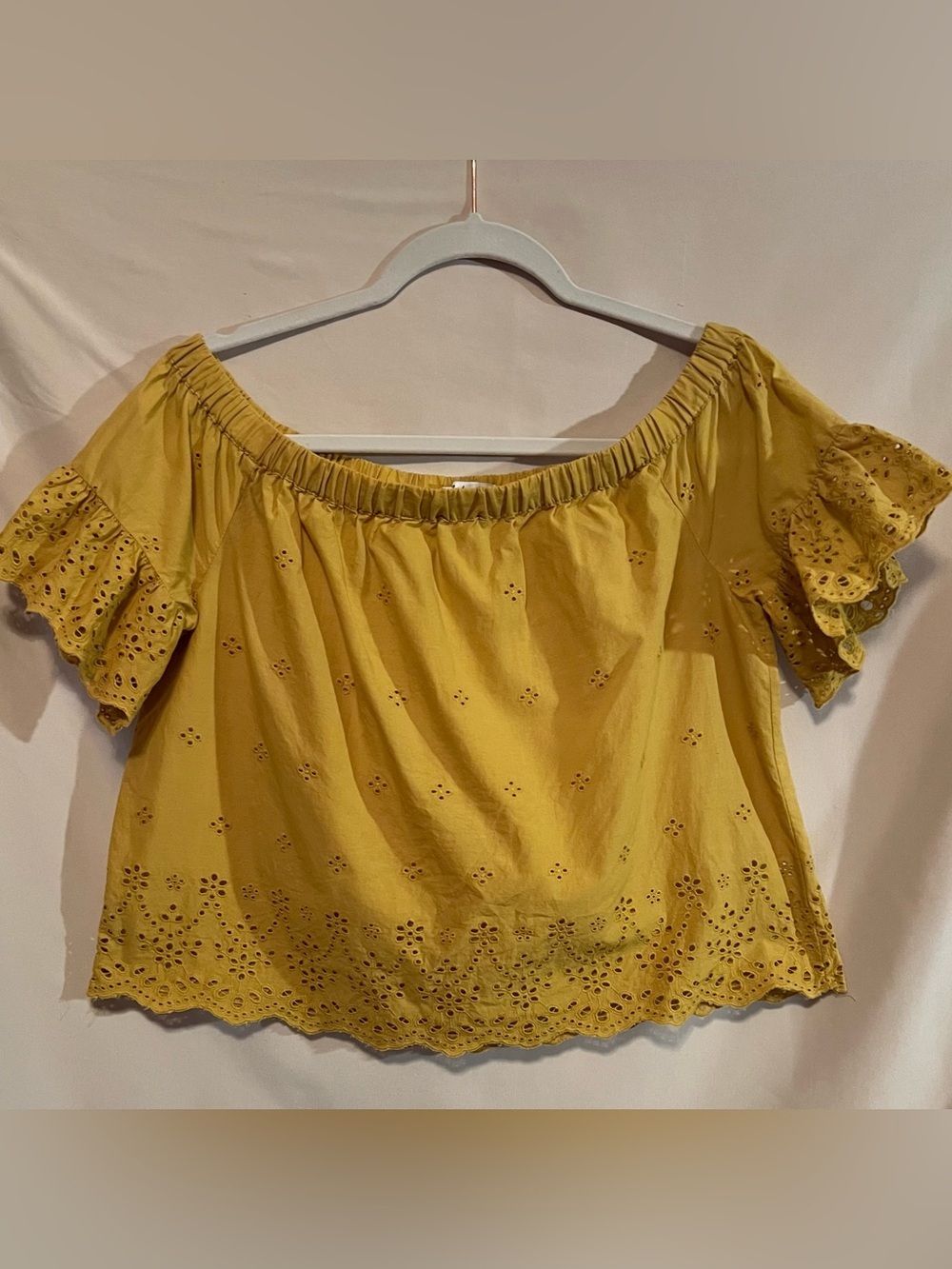 Madewell Off-Shoulder Eyelet Blouse - Mustard Yellow Size M
